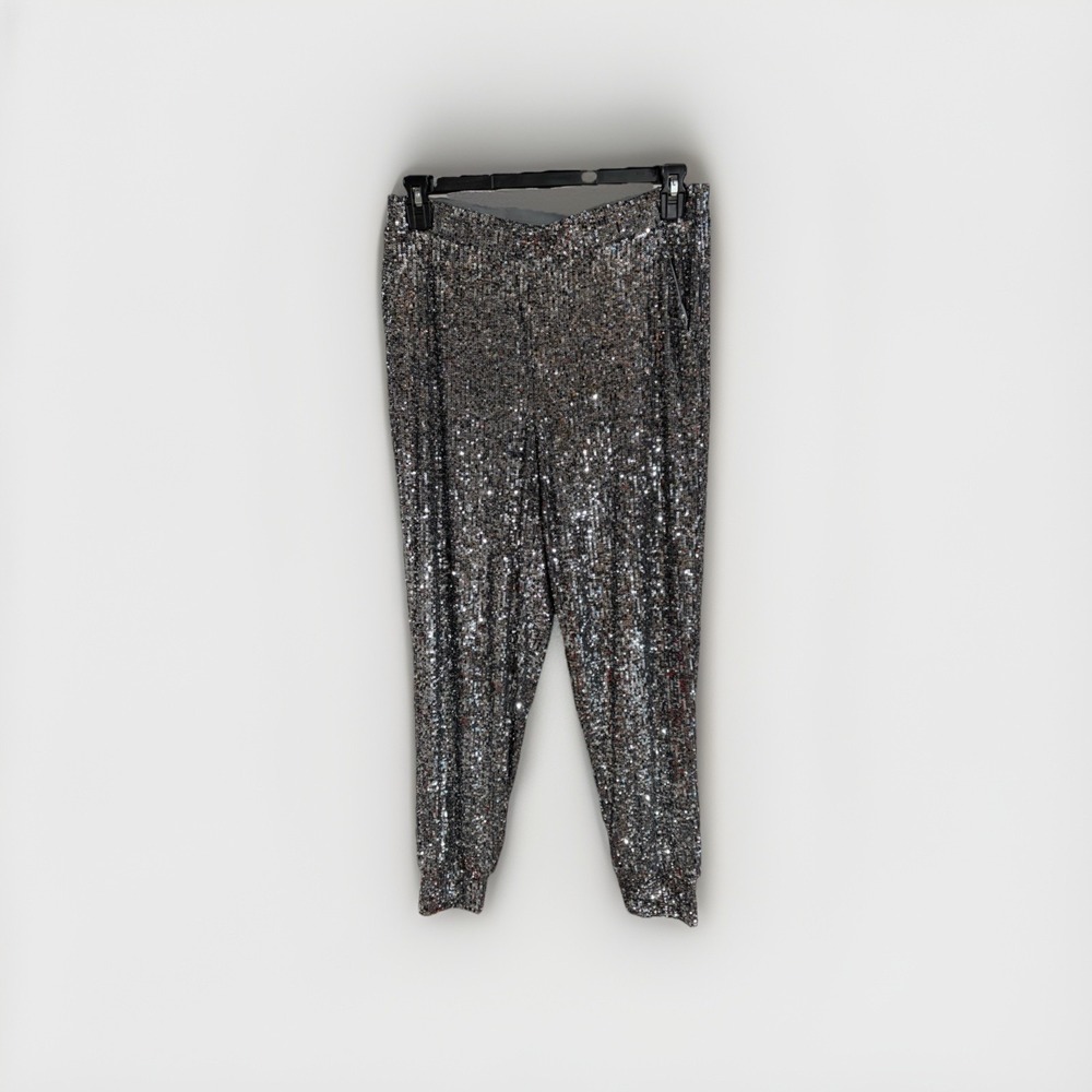 Cable & gauge womens pants sequins silver stretch formal LARGE‎ EUC P79